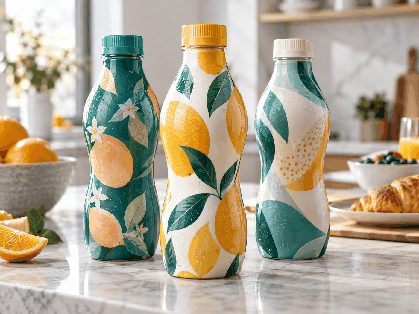 Full-body printed shrink sleeves on beverage bottles